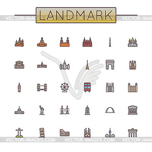 Colored Landmark Line Icons - vector image