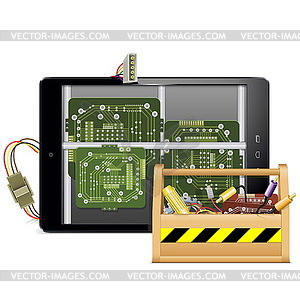 Tablet PC with Toolbox - vector clipart