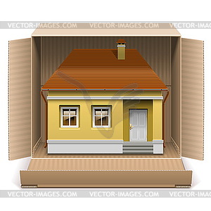 House in Carton Box - vector clip art