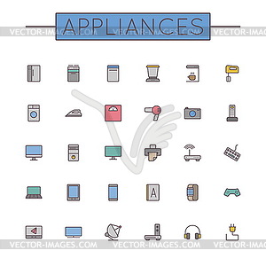 Colored Appliances Line Icons - vector clip art