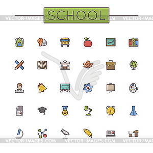 Colored School Line Icons - vector clipart