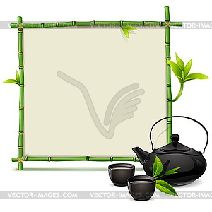 Bamboo Frame with Tea - vector clipart