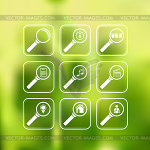 Search icons set on gradient mesh background. EPS 10 - vector clip art