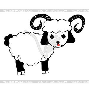 White sheep with horns - vector image