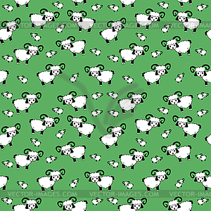 Seamless pattern of white sheep with horns - vector clipart