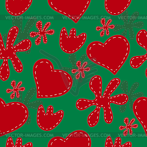 Seamless pattern of red hearts and flowers - vector EPS clipart