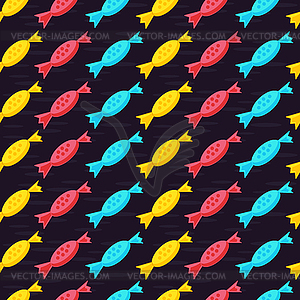 Seamless texture with sweet colorful candy on a dark bl - vector clipart