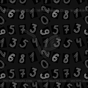 Seamless pattern of painted white digits on black - vector image