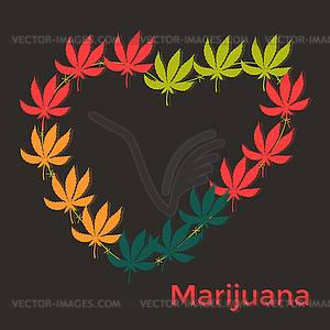 Heart leaf marijuana different colors on dark - vector image