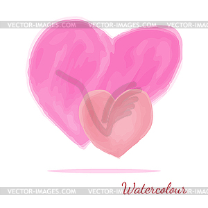 Two pink hearts drawn watercolor isolated on white back - vector image