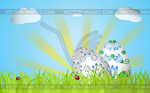 Пасха траву анг два яйца - векторное изображение