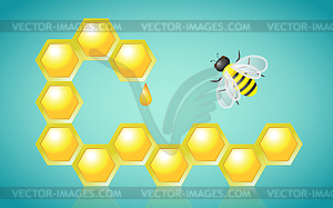 Honeycombs Honey Drop and Bee - vector image