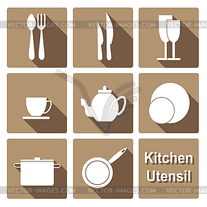Icons set of kitchen utensil in flat design style - vector clipart