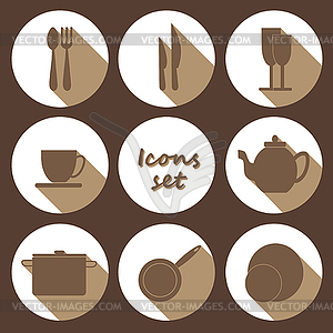 Round icons set of kitchen utensil in flat design - vector image