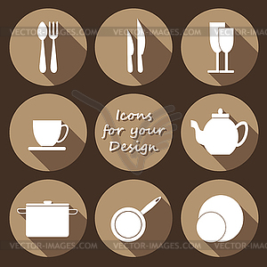 Round icons set of kitchen utensil in monochrome - vector image