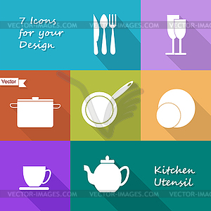 Seven icons of kitchen utensil - vector clip art