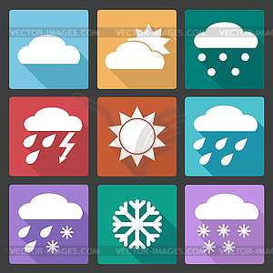 Colored square icons set of weather forecast - vector clip art
