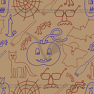 Halloween seamless pattern on beige background - vector clipart