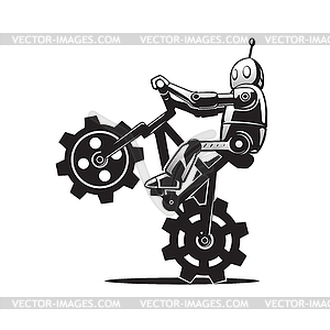 Robot on bicycle - vector clip art