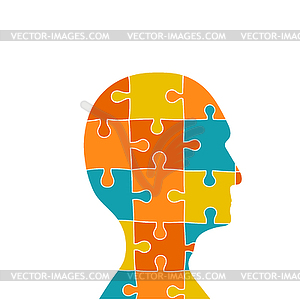 Head contains of puzzle pieces - vector clip art