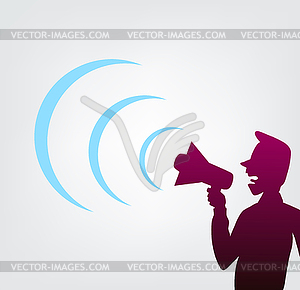 Shouting through megaphone - vector image