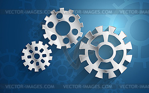 Blue background set metal gear mechanism - vector image