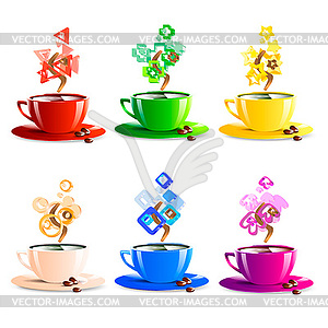 Icons set cup coffee color - vector clipart