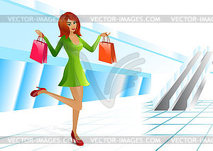 Girl supermarket package - vector clip art