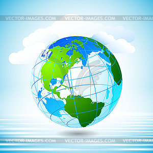 Transparent green planet clouds water is clean - vector image