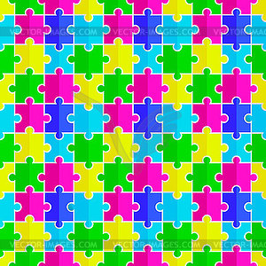 Seamless texture of colored flat puzzle icon - royalty-free vector clipart