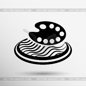 Paint brush with palette icon. Flat design style - royalty-free vector clipart