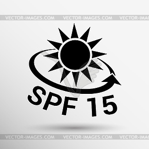 Black and silver metallic spf 15 shield sticker - vector clip art