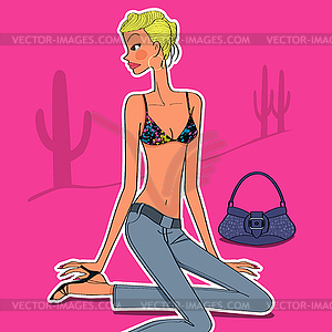 Young beautiful girl posing - vector clipart