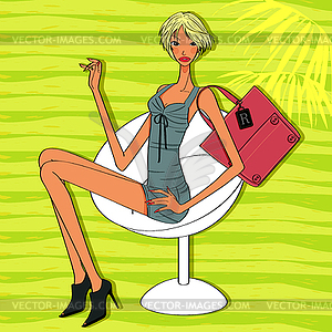 Beautiful fashion model with short blond hair - vector clip art