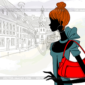 City and silhouette of a women - vector image