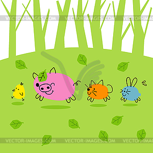 Cute animal friends - vector image