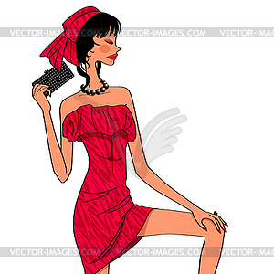 Lady in red party dress - vector image