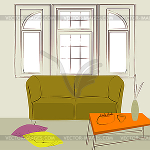 Room with big window - vector clipart