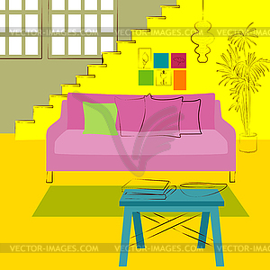 Staircase in living room - vector image