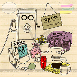 Vintage cafe props - vector clipart