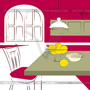 Dining table with in kitchen - vector clipart