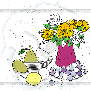 Still life with fruit and vase - vector clipart