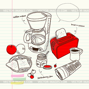 Still life with coffee maker and toaster - vector clipart