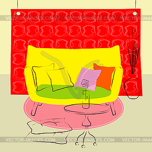 Yellow sofa living room - vector clipart