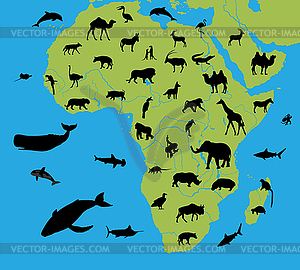 Animals on the map of Africa - vector clipart