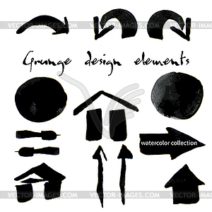 Black watercolor grunge arrows collection - vector clipart