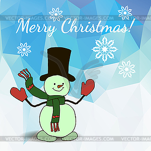 Postcard with picture of snowman - vector image