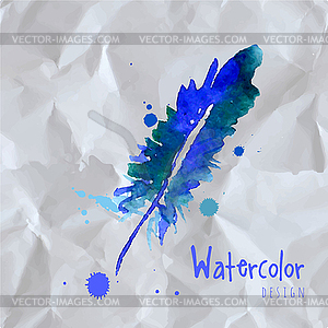 Watercolor design element feather - vector clipart