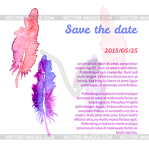Watercolor design element feather  - vector image