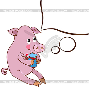 Character pig with white cloud design element speec - vector clip art